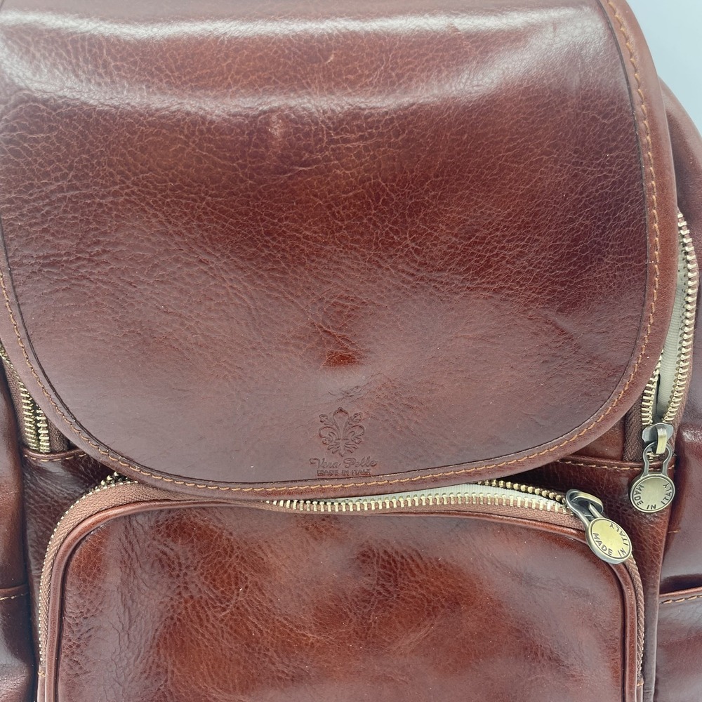 Vera Pelle Backpack Womens Dark Brown Genuine Leather Adjustable Shoulder Strap - Picture 4 of 16